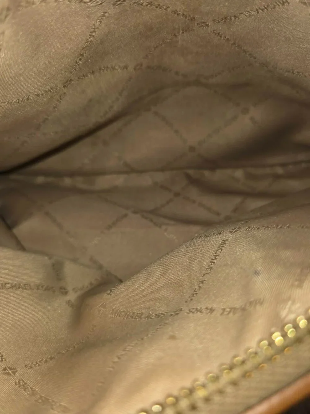 Michael Kors MK Signature Jacquard Small Backpack Brown Tan Leather Trim